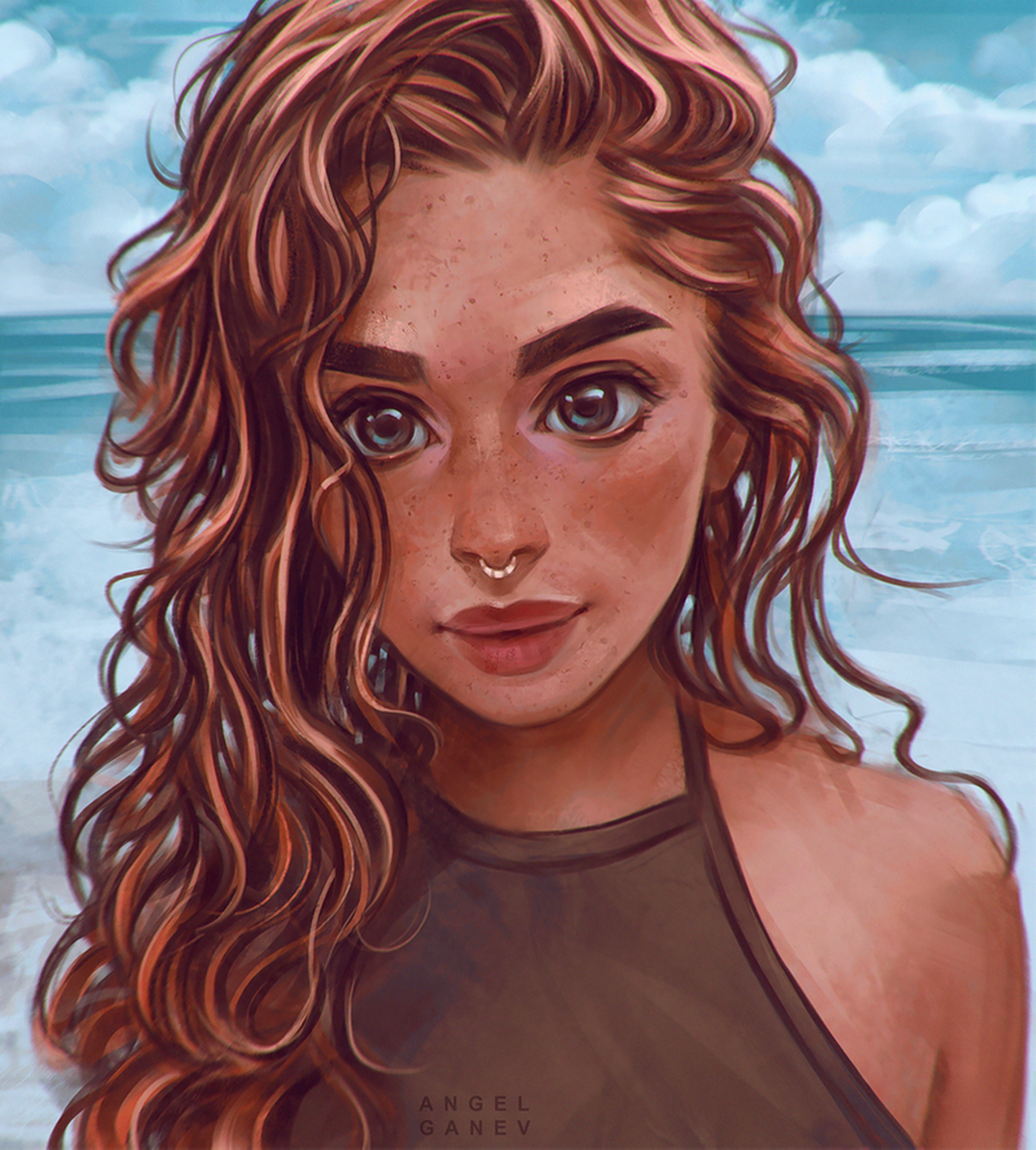 Opinion art. Ангел Ганев арт. Angel Ganev Art девушки. Мультяшное лицо девушки. Кучерявая девушка арт.