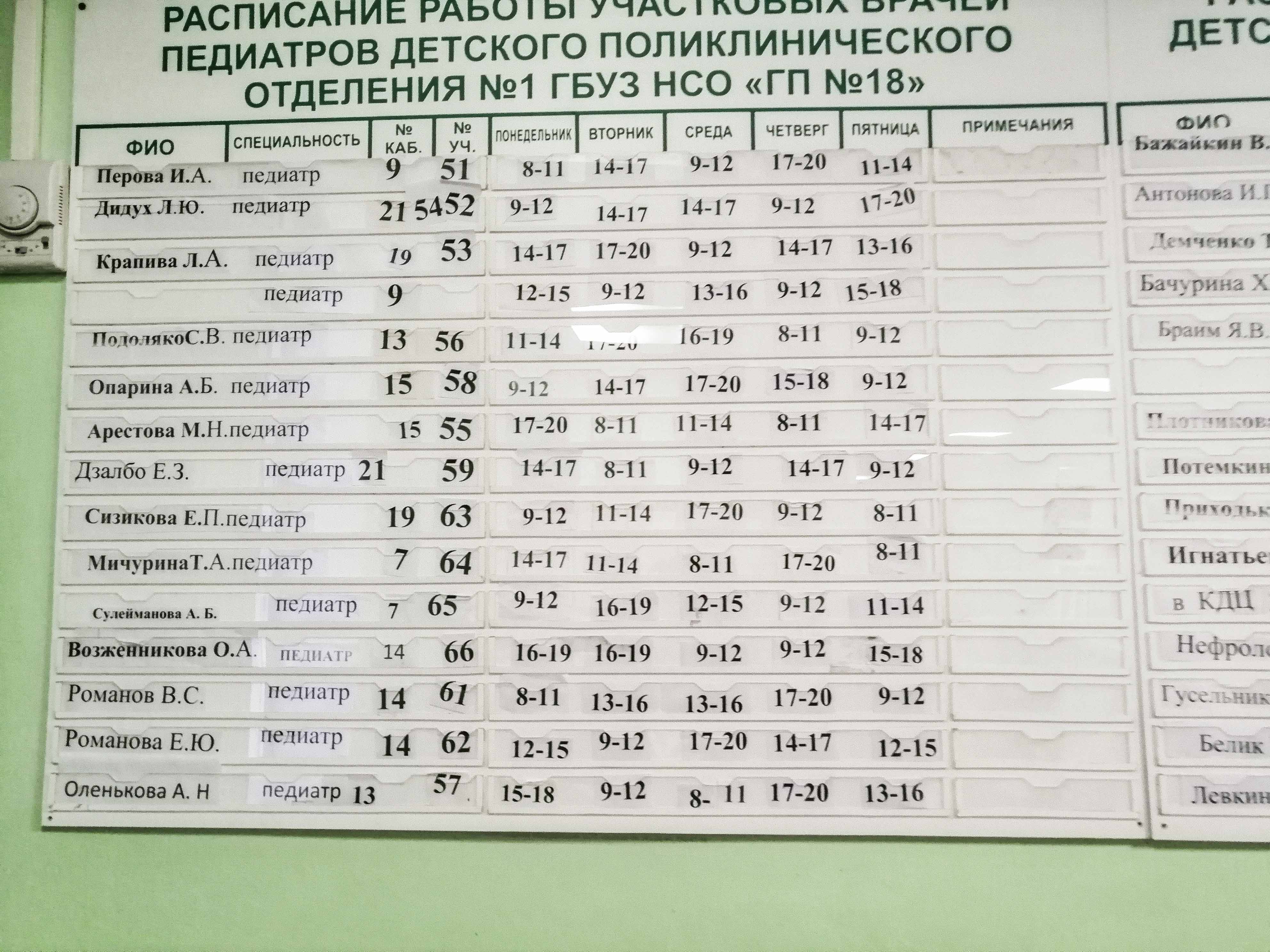 Детская поликлиника 18 Новосибирск на Халтурина расписание врачей