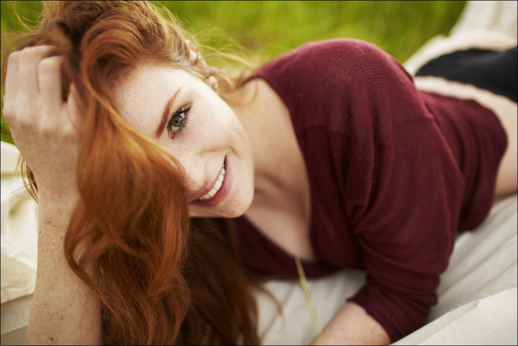Beauty outdoor watching redhead