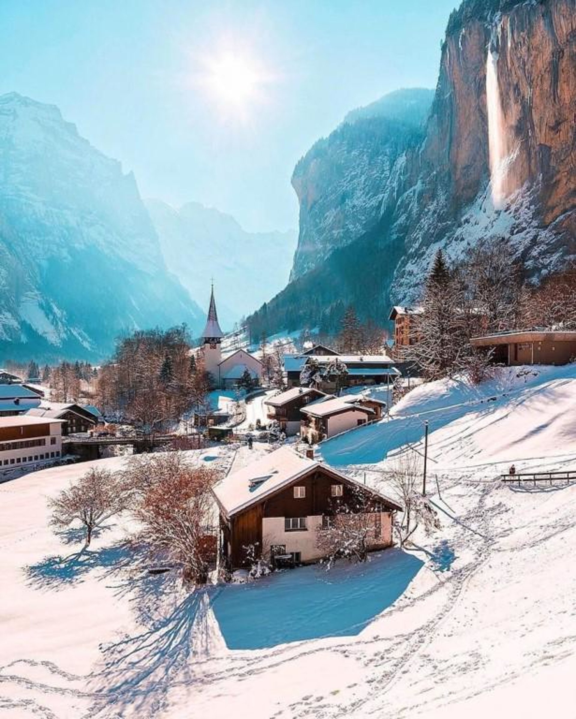 Долина Лаутербруннен Швейцария зимой