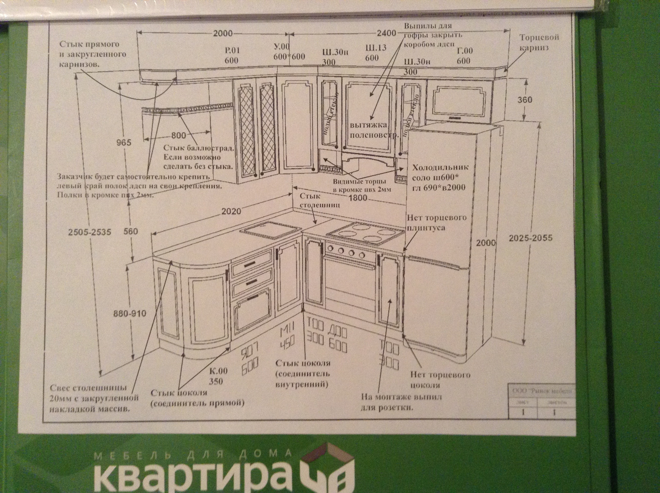 Свес столешницы над фасадами