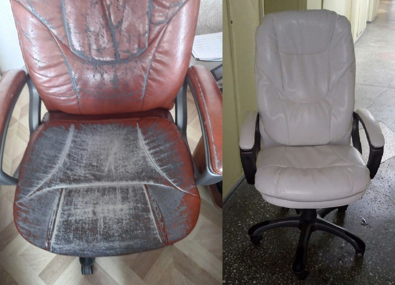 Перетяжка компьютерного кресла до и после