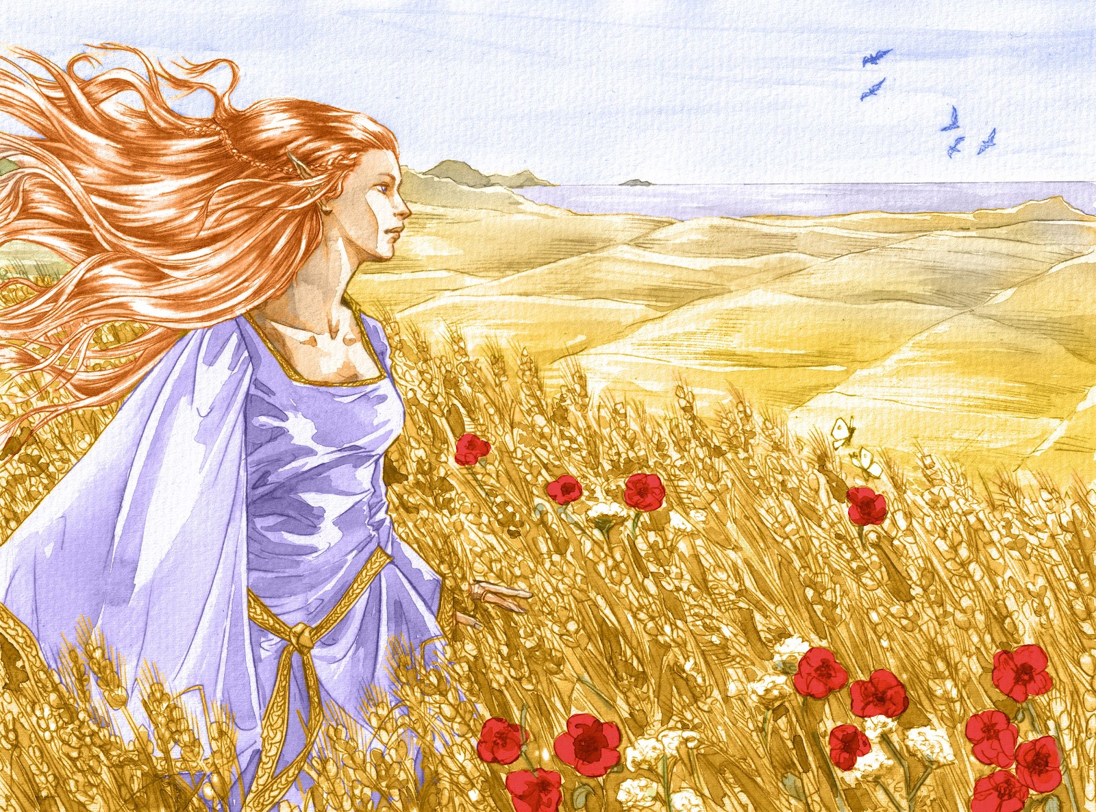 Девица в поле с золотыми волосами