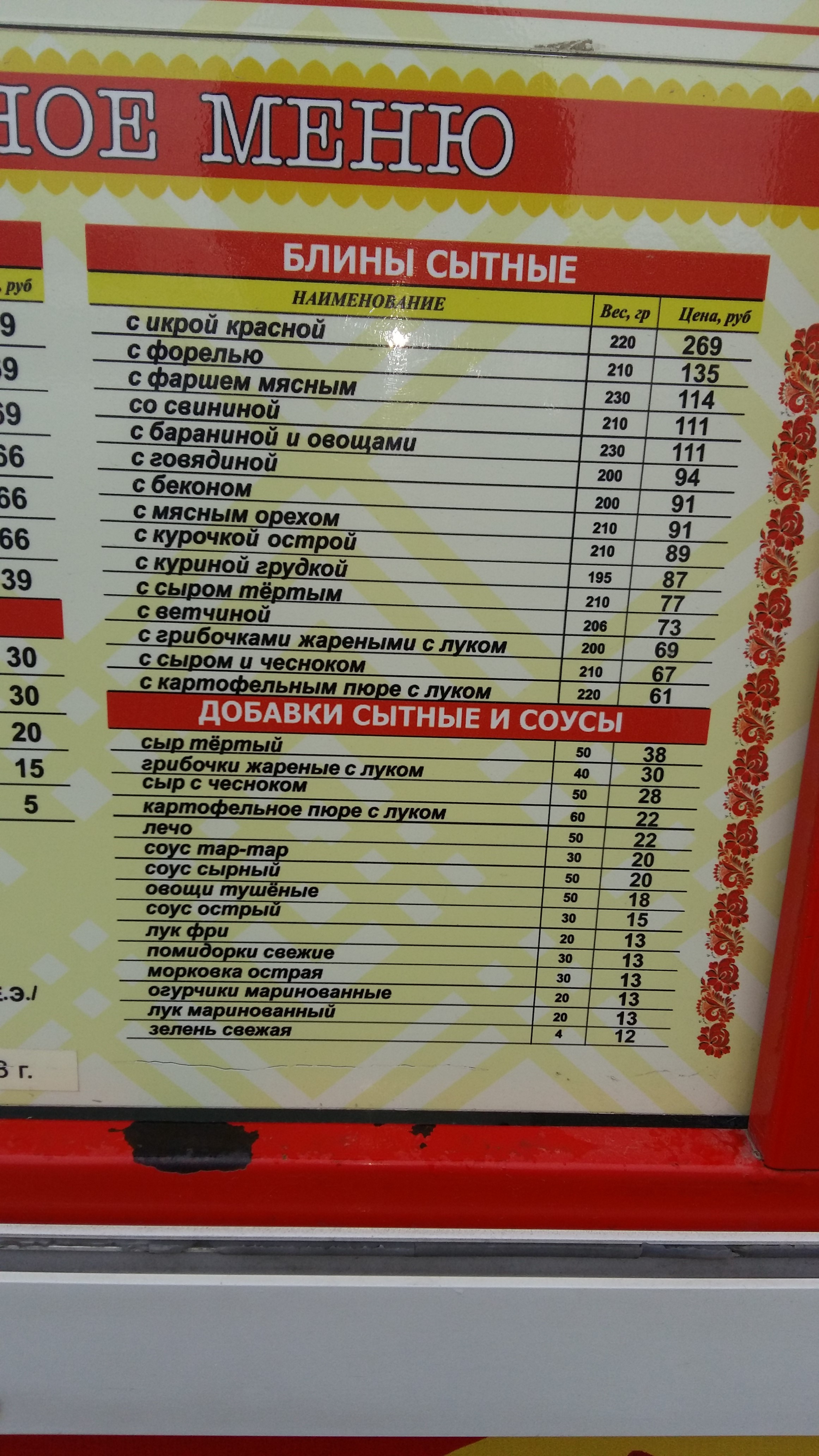 Теремок калорийность блюд